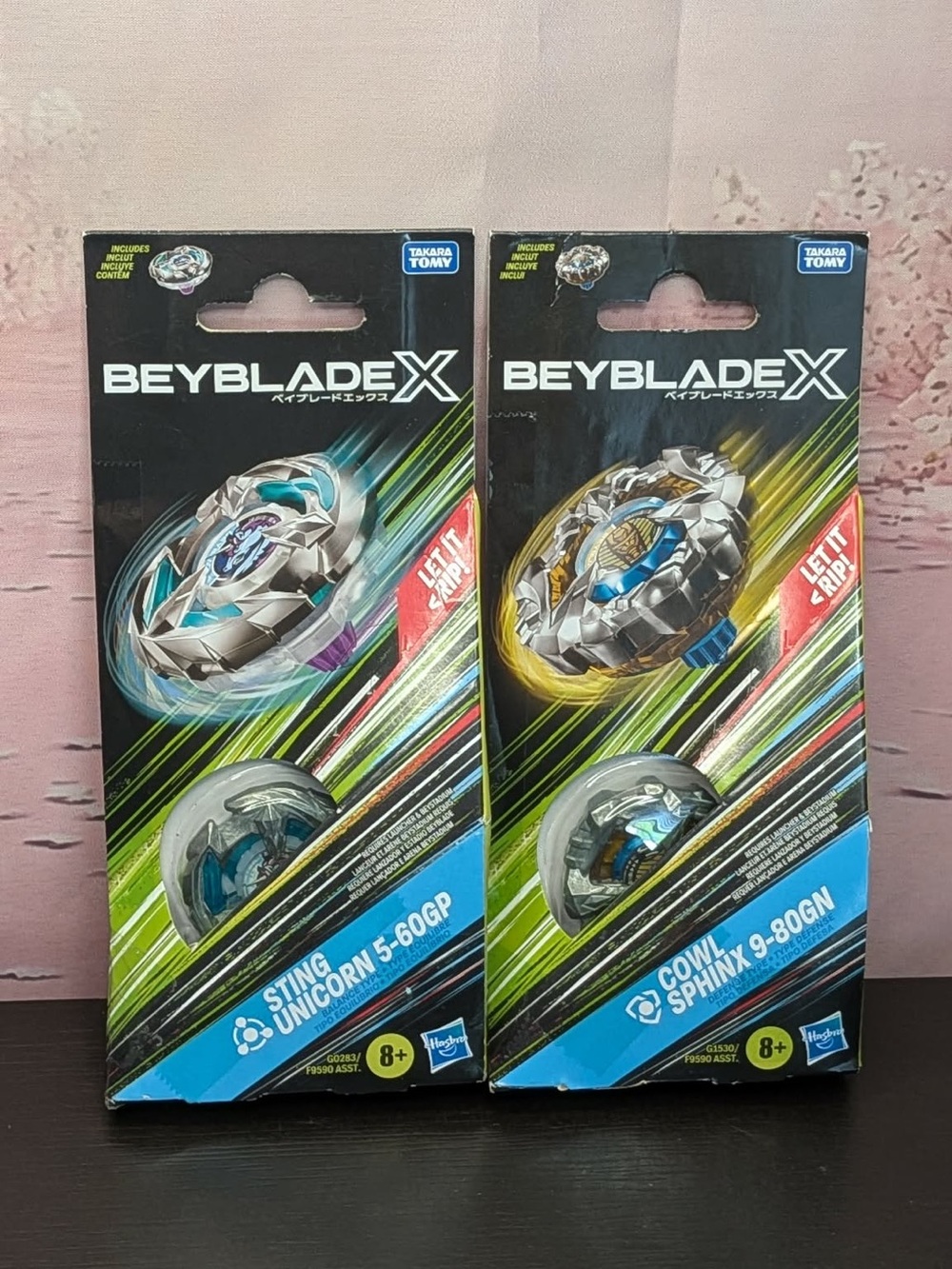 Pair it Takara Tomy Bey Blade X Cowl Sphinx 9-80-GN and Sting Unicorn 5-60GP New